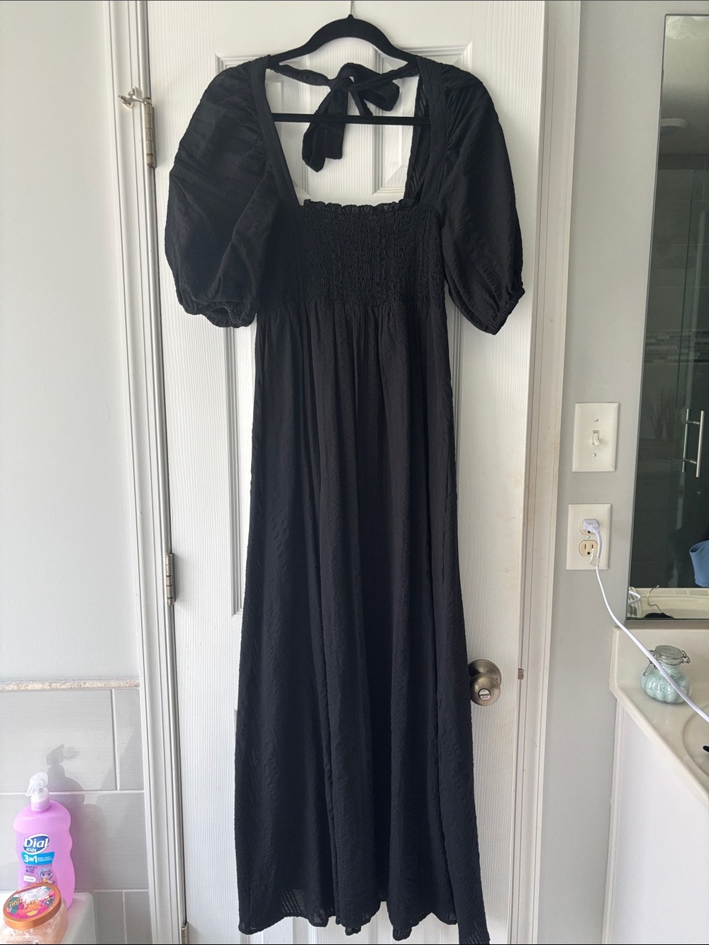 ASOS Black Puff-Sleeve Smocked Maxi Dress